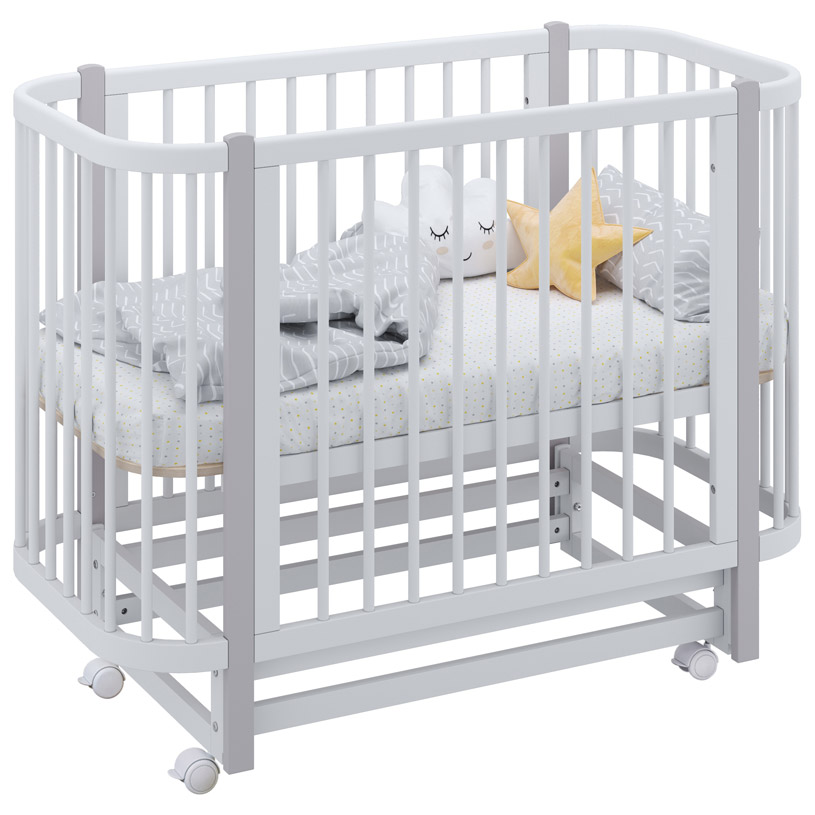 Кроватка с маятниковым механизмом Polini kids Simple 350 белый-серый