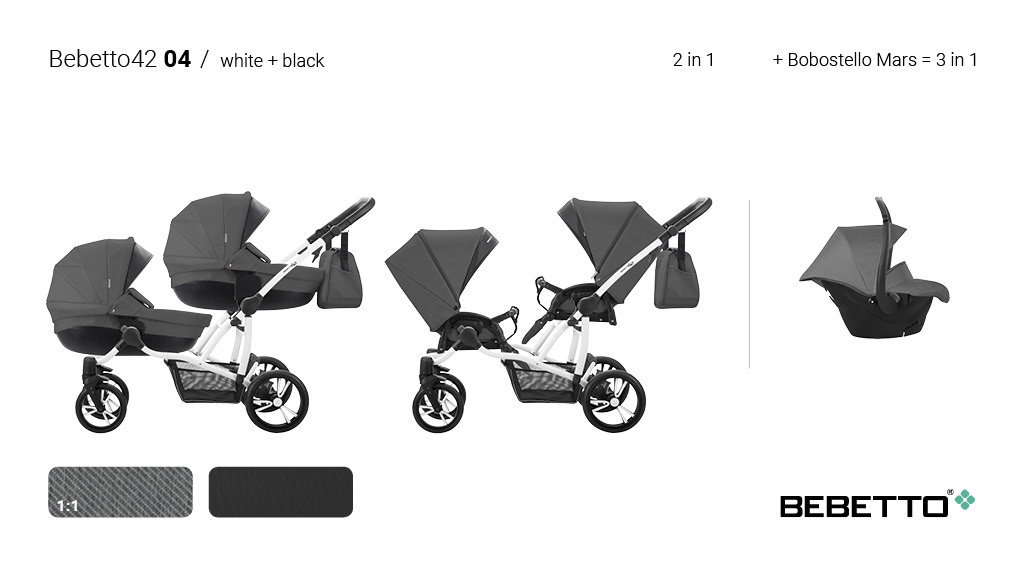 Детская модульная коляска для двойни Bebetto 42 comfort 2 в 1