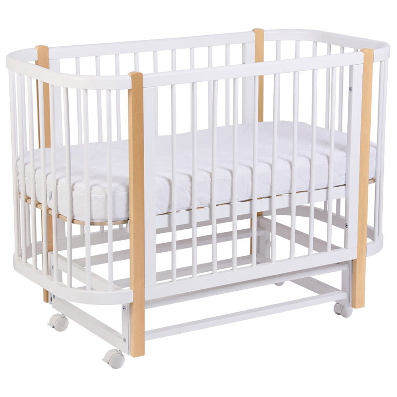 Кроватка с маятниковым механизмом Polini kids Simple 350 белый-натуральный